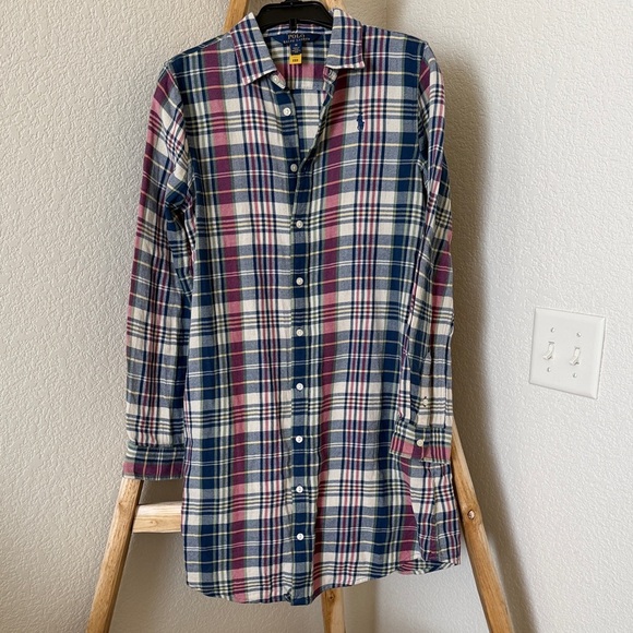 Polo Ralph Lauren Other - Polo by Ralph Lauren Girls 14 Blue, Burgundy & White Plaid Shirt Dress